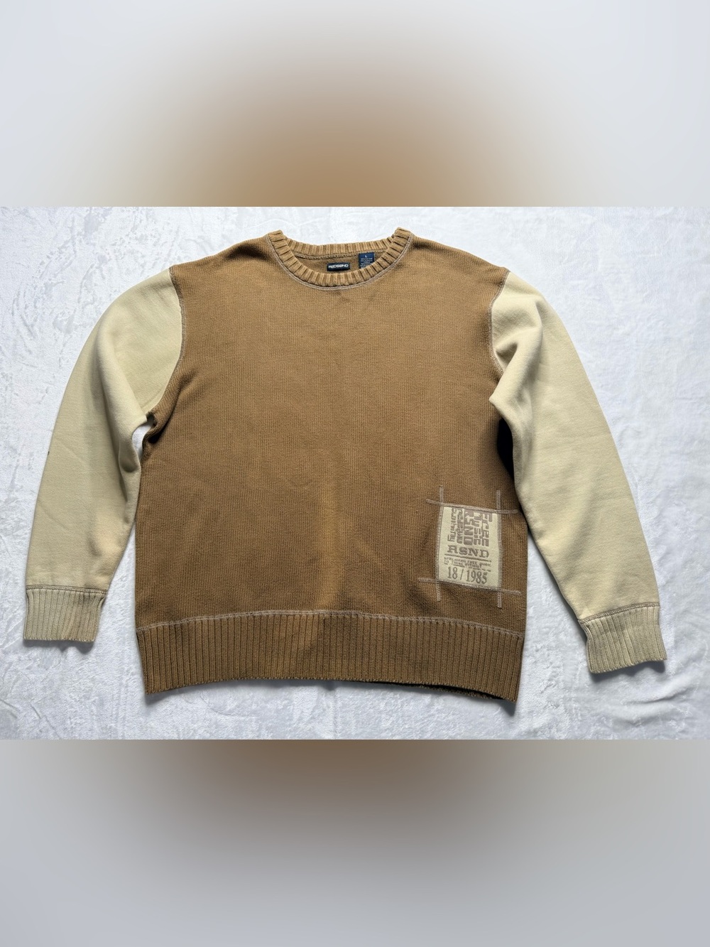 Men's Brown & Cream Crewneck Knit Sweater